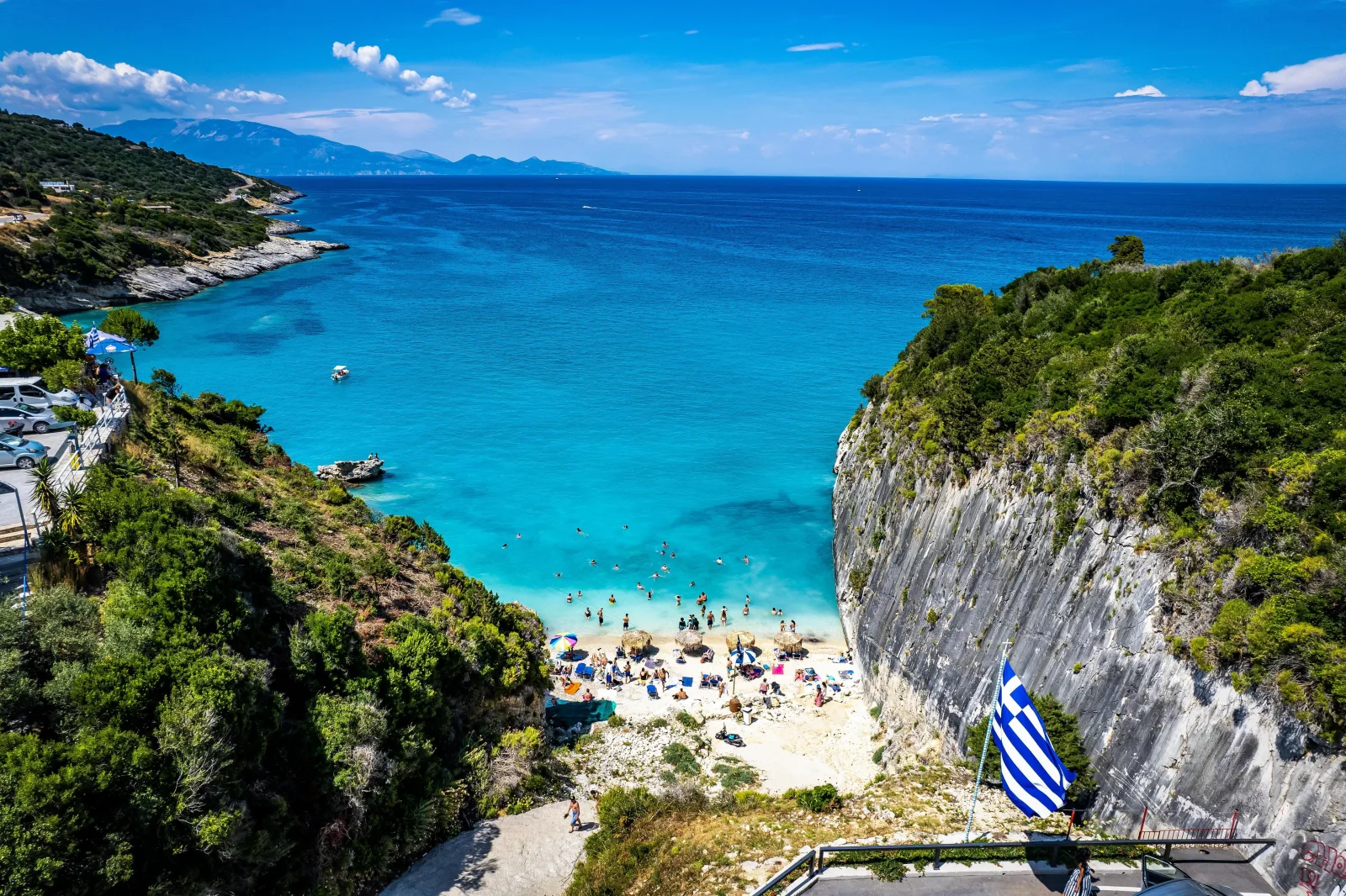 Swim stop in clear turquoise water beside white cliffs
