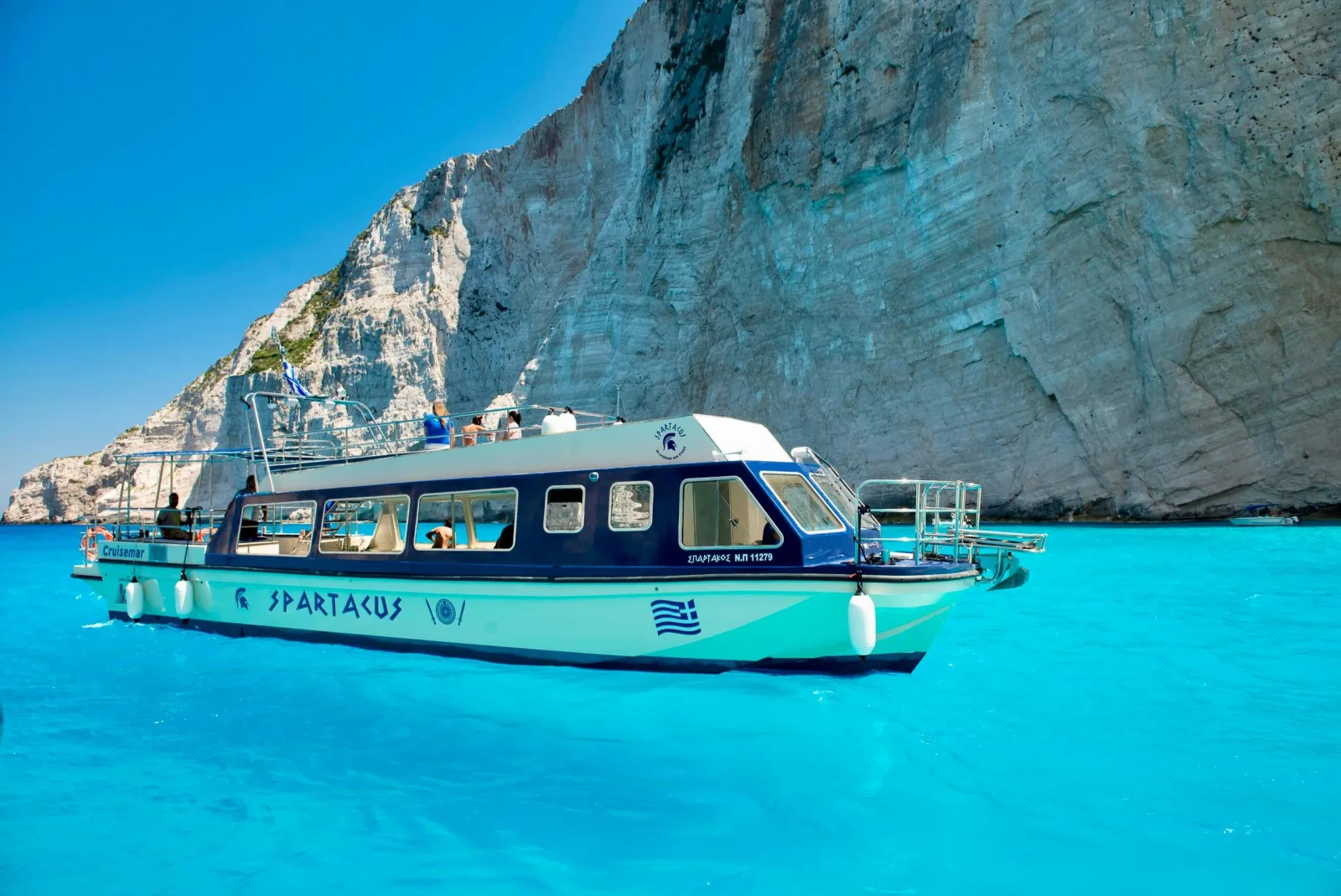 Glass-bottom boat on clear water off the Zakynthos coast